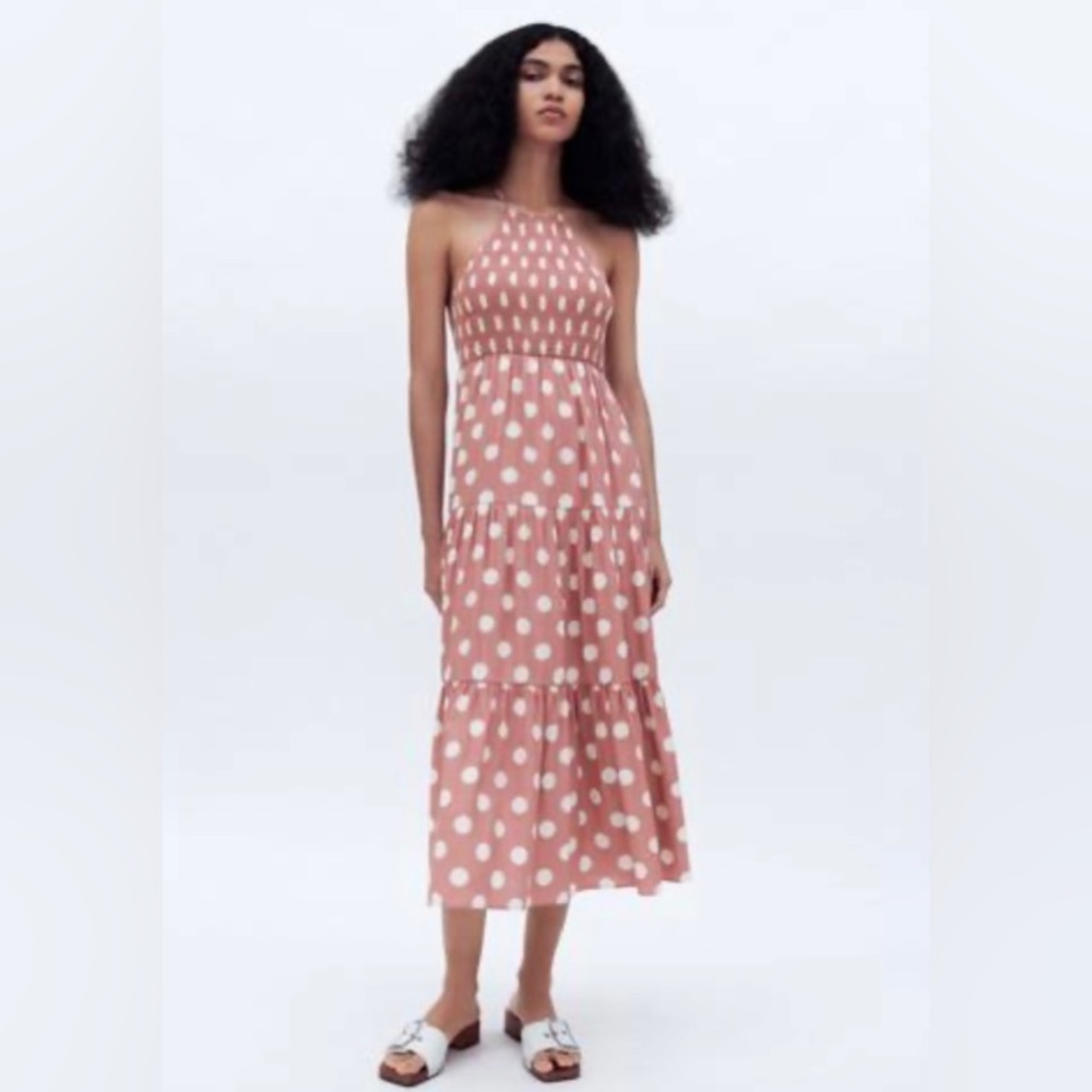 Zara Pink polka dot Halter Layered Dress